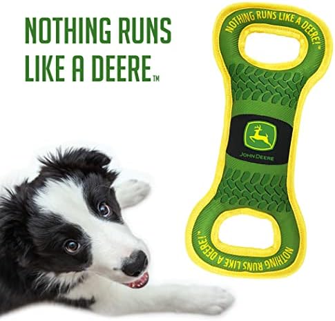 Pets First John Deere Dog Squeak TUG Toy Tough-Nylon Bone Toy for Dogs & Cats. Durable Sturdy PET Toy with John Logo. Best Dog Field Toy for Dog Owners, Farmers, Builders, Etc.., Green (JOD-3030)