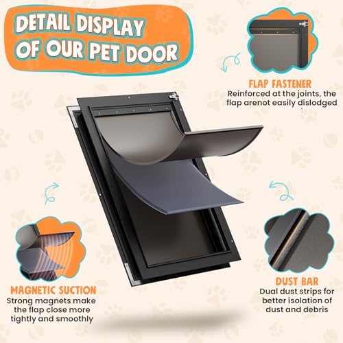 Aluminum 3-Flaps XL Dog Door for Door, Pets Up to 220 lb, Black