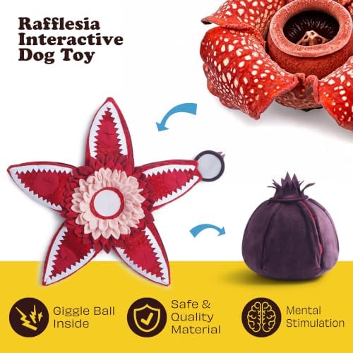 Nocciola Hide and Seek Plush Dog Toys, Fruit Interactive Dog Toy for Small Dogs, with Squeaker and Crinkle Papers, Puzzle for Boredom, Nosework for Small Medium Dogs (Rafflesia)