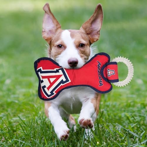 Pets First NCAA University of Arizona Wildcats Dental Dog TUG Toy with Squeaker. Tough PET Toy for Healthy Fun, Teething & Cleaning Pets Teeth & Gum