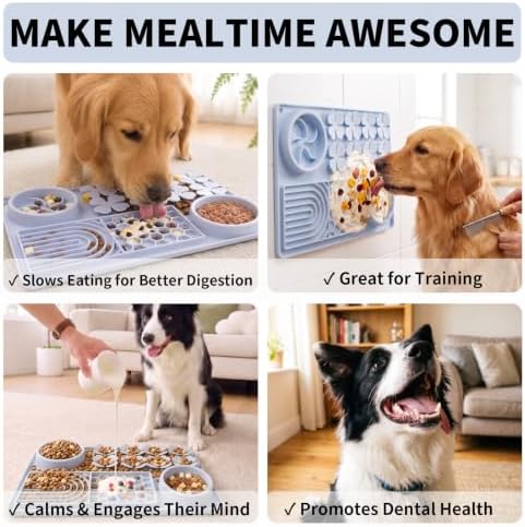 MewaJump Slow Feeder Bowl, 4 in 1 Silicone Lick Mat with Suction Cups for Dog Cat, Snuffle Mat for Pet Smell Training, Puzzle Toys Interactive Sniff Mat for Slow Eating