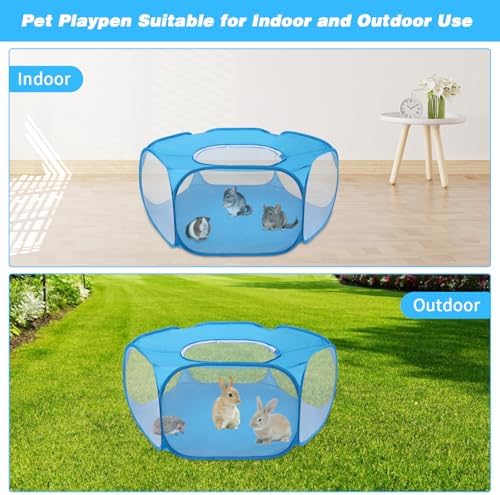 Rypet Guinea Pig Playpen Pop-Up, Outdoor Yard Fence for Small Pets,TentBlue