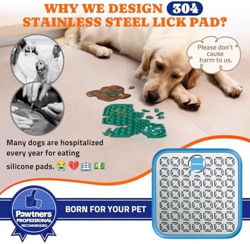 Pawtners Stainless Steel Lick Mat for Dogs & Cats, 1 Pack, Blue