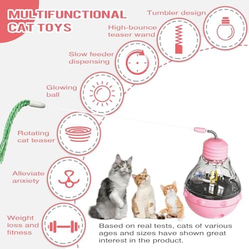 Cat Interactive Toys for Indoor Cats Kitten Wand Toy Weight Loss Lose Kitty Tracking Balls Slow Food Dispenser Feeder Treat Dispensing Feeding Pet Supplies Tumbler Design Durable Non-Toxic