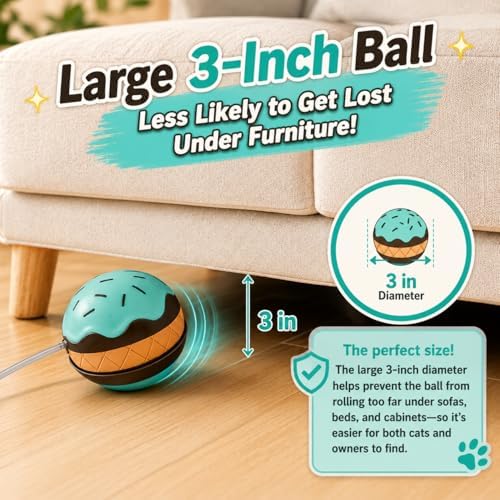 Interactive Cat Toys for Indoor Cats, Automatic Rechargeable Rolling Ball