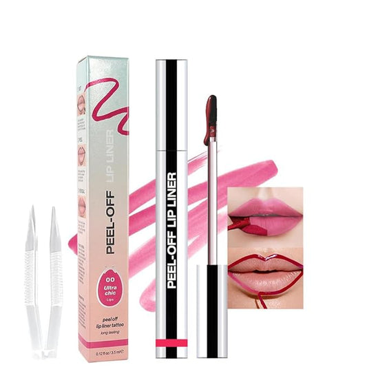Delicate Pink Liquid Matte Lip Liner Stain Peel Off with Tweezer, Long Lasting, Waterproof Matte Lipstick Lip Gloss Tattoo for Women, Transfer-prof Lip Tint Makeup for All Skin Types 00#