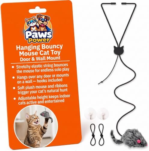 Hanging Door Cat Toy – Self-Play Feather Mouse for Indoor Cats – No Batteries Needed, Mounts on Any Door Frame – Stimulates Hunting Instinct, Extended Pack