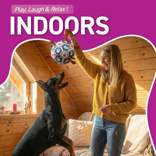 QDAN Large Outdoor Dog Toy, Soccer Ball with Straps, Durable Giant Dog Ball