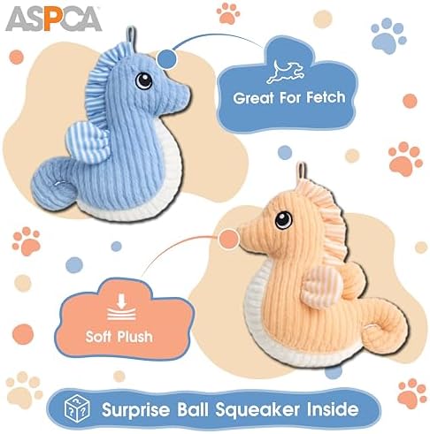 ASPCA 2 Pack Plush Dog Toy with Squeaker for Small & Medium Dogs, Soft Durable Stuffed Pet Toy for Fetch, Tug & Cuddle, Interactive, Lightweight, Engaging Play Toy for Dogs