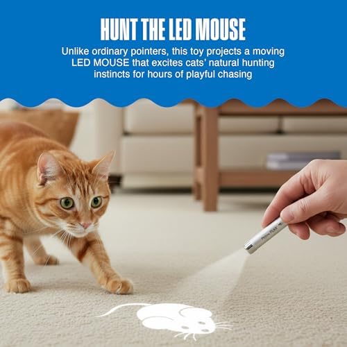 Penn-Plax LED Mouse Projection Toy for Cats - Interactive Cat Toy with Moving Mouse LED Projection for Indoor Chase Play, Exercise, Activity, Mental Stimulation & Everyday Fun - 0.5 x 4.5 x 4 Inches