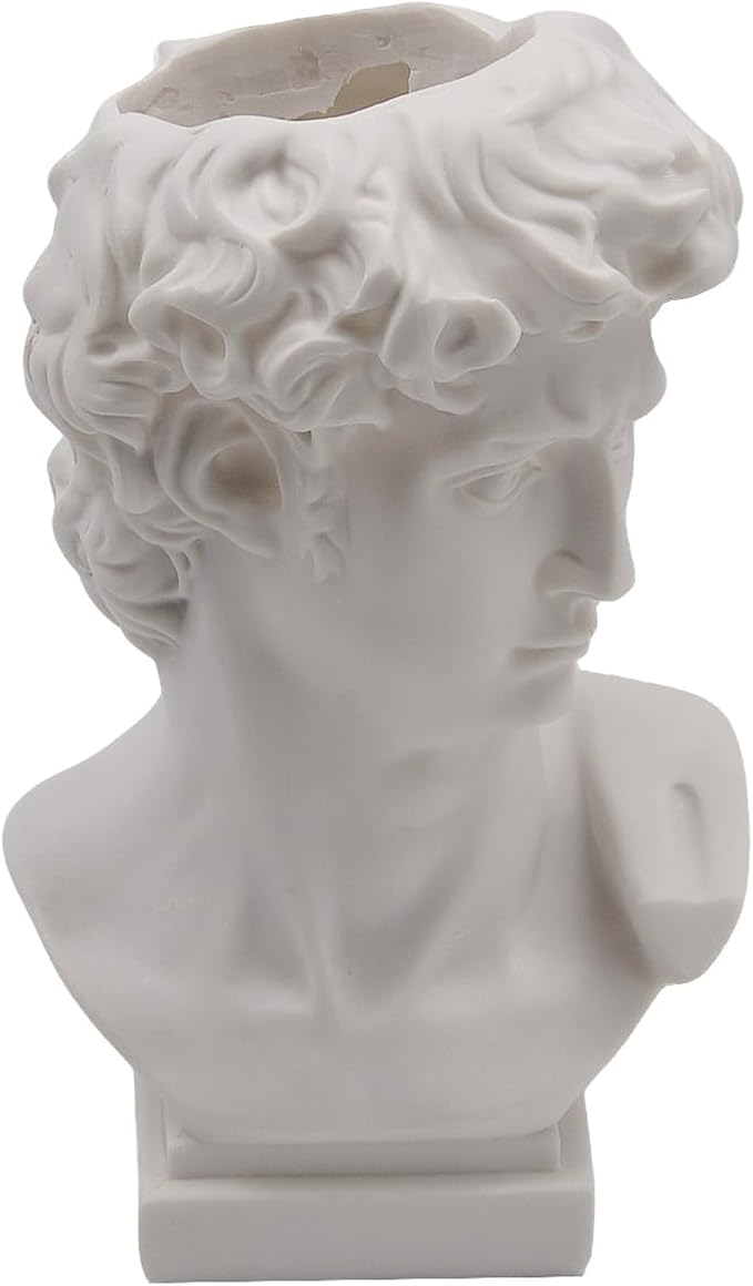 1 Piece David Bust Resin Sculpture Vase 6.5 Inch | Roman Office Home Greek Decor, David Head Planters, Makeup Brush Pen Holders