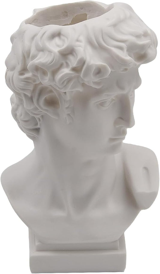 1 Piece David Bust Resin Sculpture Vase 6.5 Inch | Roman Office Home Greek Decor, David Head Planters, Makeup Brush Pen Holders