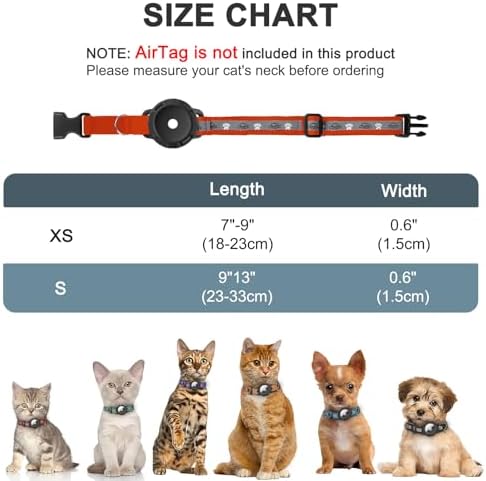 Reflective AirTag Cat Collar, Integrated Cat Collar with Air Tag Holder | Built in AirTag Holder, Adjustable 7-13in for Cats, Kittens and Puppies, Safety Elastic Band, Reflective for Night Walking