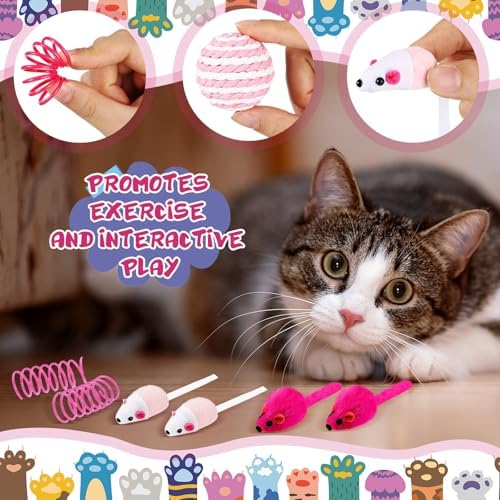 Gemscream 46 Pcs Cat Toys Set Interactive Cute Cat Indoor Toys, Pink