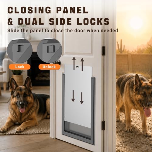 XL Dog Door for Exterior Doors, Heavy Duty Aluminum Doggy Door, Insulated Dual Flap for Extreme Weather, Lockable Doggie Door for Large & Extra Large Dogs up to 220 lbs