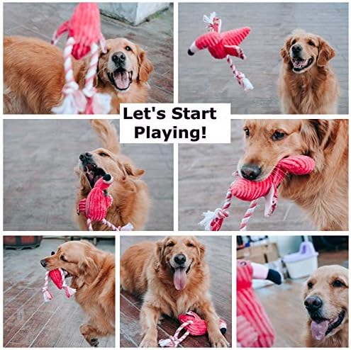 Dog Plush Toys,Cute Flamingo Durable Squeaky Teething Toys for Puppy, Interactive Stuffed Dog Chew Toys for Small-Large Dogs