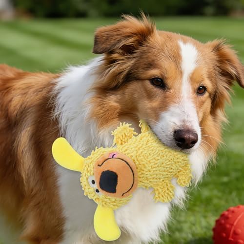 Andiker Dog Squeaky Toy, 7.08 in Cute Puppy Plush Toy with Short Mop Velvet Interactive Dog Toy for Small and Medium Dogs Chewing Teeth Grinding Playing (Yellow)