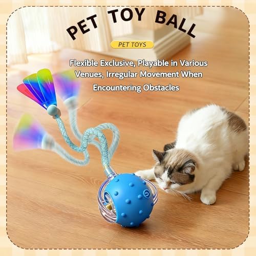 Automatic Chirping Cat Ball, 3 Interchangeable Tails for Indoor Cats, Pink