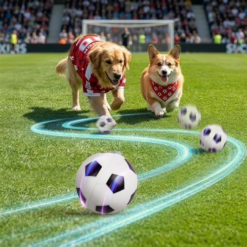 Pet Prime Interactive Dog Soccer Ball Toy Automatic Active Rolling Ball for Dogs Motion Activated with LED Light Rechargeable Self Moving Toy for Small Medium Large Dogs to Play