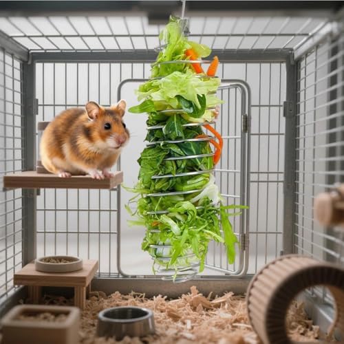 2 Pcs Rat Enrichment Toys - 304 Stainless Steel Rat Foraging Toy, Fruit & Vegetable Holder for Mice, Rats Cage Accessories Hanging Rodent Slow Feeder Puzzle Toy Parakeet Foraging Tool Rats Toys
