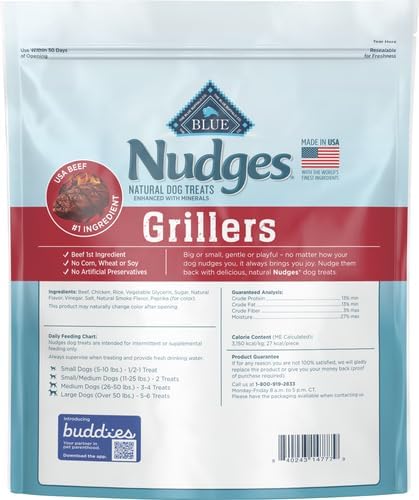 Blue Buffalo Nudges Grillers Natural Dog Treats with Real USA Beef, Made in the USA, Steak, 36-oz Bag (Pack of 3)