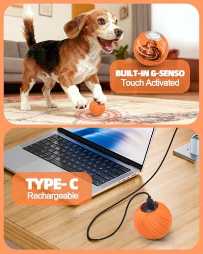 Jovrun Interactive Dog Toys Ball, 2025 Upgraded Remote Control Small Dog Toys, Durable Motion Activated Automatic Dogs Balls for Small Dogs (Orange, with Remote Control)