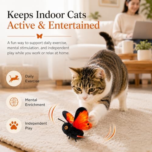 Smart Sensing Flapping Butterfly Cat Toy, Rechargeable Interactive，Yellow