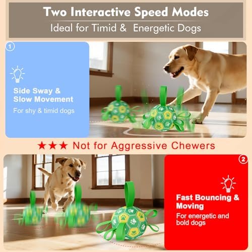 Interactive Dog Toys Dog Soccer Ball to Keep Them Busy(Green) | Durable Automatic Moving Jumping Dog Balls with Straps for Small/Medium/Large Dogs,Rechargeable,Not for Aggressive Chewers