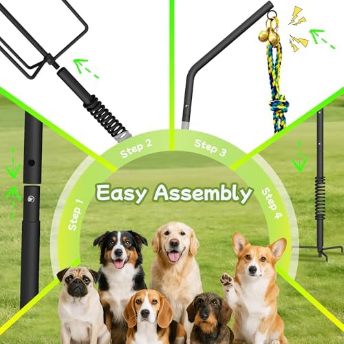 Tether Outdoor Dog Rope Toy with Adjustable Height Spring Pole, 3 Kinds Dog Tug of War Toys for Self Play and Interactive in Park, Yard, Lawn Rope, Suitable for Energetic Dog(69″)