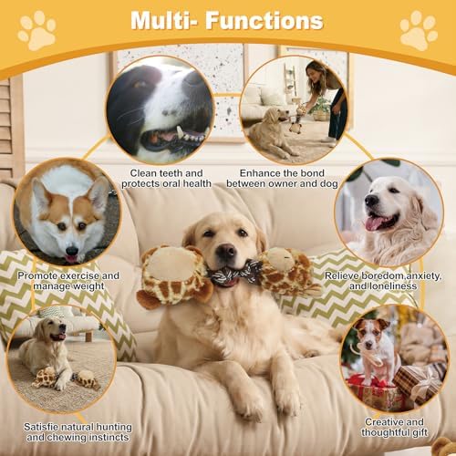Giraffe Plush Squeaky Dog Toy with Rope Neck Puppy Teething Chew Toy Cute Soft Fun Multi-Functional Interactive Tug of War Dog Rope Toy for Small Medium Large Dogs Toy Gift 30cm/11.81in