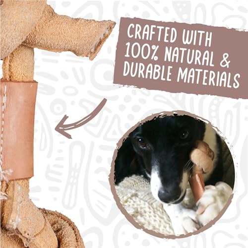 HuggleHounds Huggle-Hide Knotted Bone - Leather Dog Toys for Aggressive Chewers, Interactive for Small or Large Breeds, Tough & Durable - Leather Bone, Small