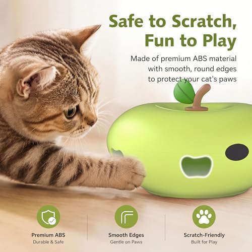 Cat Toys Rechargeable Interactive itten toys , Smart Sensor Automatic Feather Toy with 7 Random Holes, Quiet USB Powered Pop-Up Kitten Toy Simulates Hunting for Indoor Cats, green