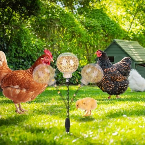 Kalekey 2 Pack Chicken Feeding Toy, Chicken Enrichment Toys with Spring and Ground Stake, Chicken Treat Dispenser Peck Toy for Hens Poultry Duck Birds Parrot Cat
