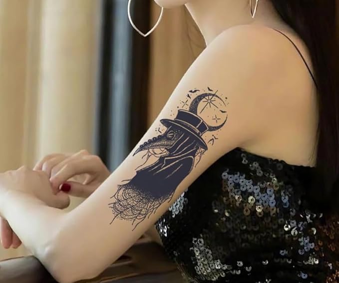 2PCS Temporary Tattoos Plague Doctor Mask Body Art Decals, Waterproof Decorative Transfer Stickers (Plague Bird)