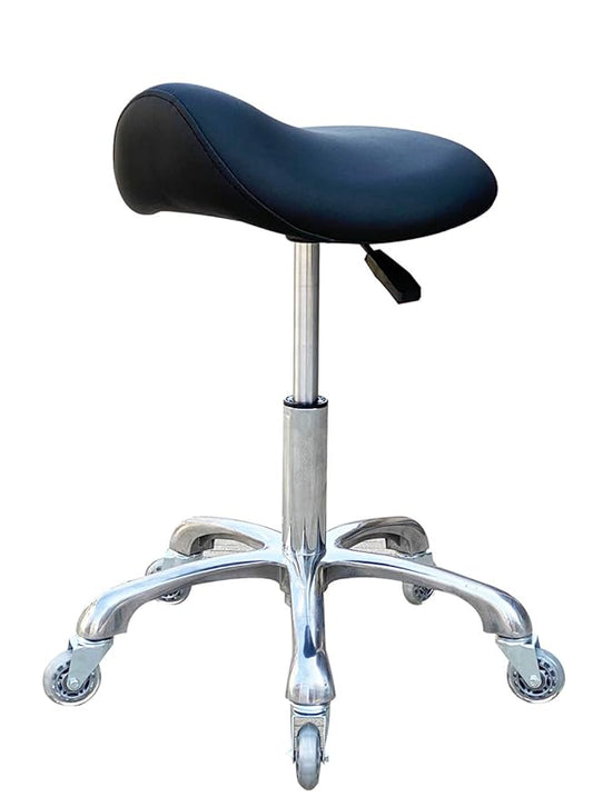 Professional Saddle Stool with Wheels Ergonomic Swivel Rolling Height Adjustable for Clinic Dentist Beauty Salon Tattoo Home Office (Black)
