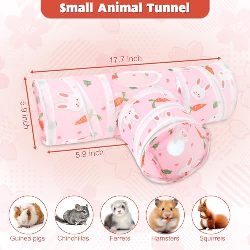 YUEPET Guinea Pig Tunnel, Guinea Pig Toys, 3-Way Play Tunnel Hideout, Pink