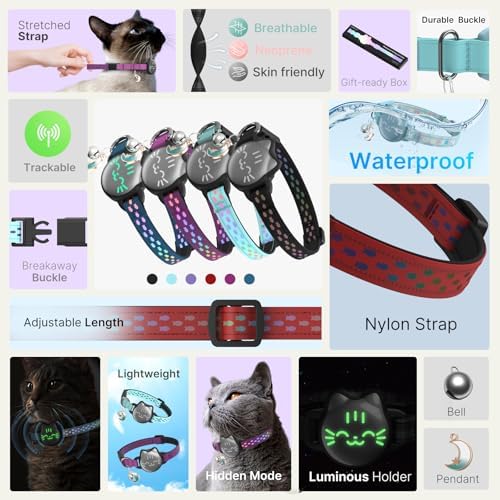 AirTag Cat Collar, Reflective Breakaway Collar, Hidden Holder with Bell | Compatible with Apple AirTag 1st & 2nd Gen, Lightweight Water-Resistant Strap for Cats, AirTag Not Included