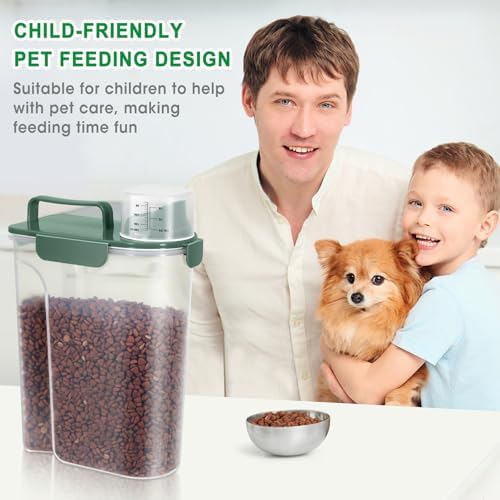 TBMax 5 Lbs Travel Dog Food Storage Container with Collapsible Dog Bowl, Airtight Pet Food Storage Dispenser with Large Spout & Measuring Cup for Kibble Dog Treat Bird Seed Container -Dark Green