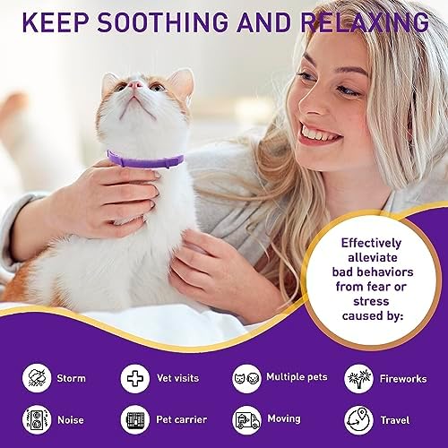 4 Pack Calming Collar for Cats – Pheromone Cat Calming Collar Cat Anxiety Relief and Stress – Adjustable Water Resistant Breakaway Calming Collars Natural Ingredients Pheromones Rapid Effect