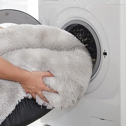 Western Home Calming Donut Cat Bed Small Dog Bed Washable,20" White Grey | Fluffy Faux Fur Round Cuddler,Anti-Anxiety,Anti-Slip Bottom,Self-Warming Pet Bed for Small Dog&Kitten&Puppy,Up to 12 LBS