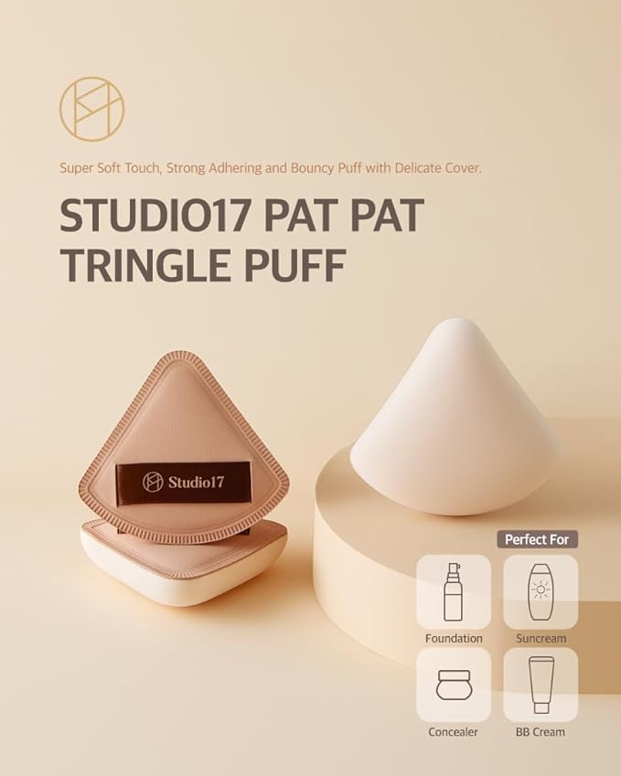 Pang Pang Triangle Makeup Powder Puff 1 Pc | Latex Big Makeup Sponge for Foundation | Fluffy Cushion Puff with Narrow Tip | Korean Makeup Puff for Foundation and Powder | 2.2In Diamater