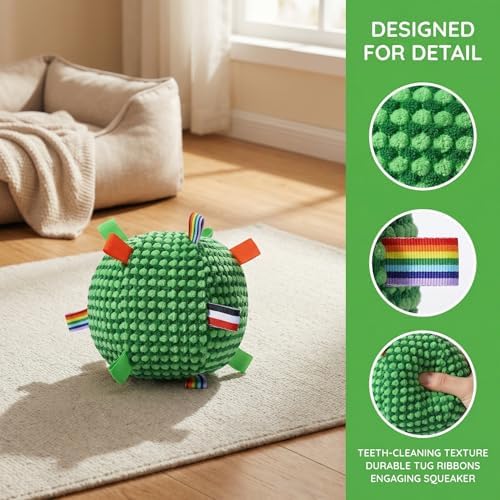 Dog Balls Toys, Interactive Dog Toys Dog Balls with Built-in Bell, Premium Soft Pet Toys Puppy Ball for Small Medium Dogs Indoor Outdoor Play, Dog Gift Toys, Green (6.7 Inch)