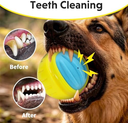 Dog Toy Ball, Indestructible Squeaky Ball for Aggressive Chewers, 3" TPR Rubber Clean Teeth, Relieve Anxiety & Boredom, Interactive Fetch Toy for Medium Large Dogs, Pools &Outdoor Play (Yellow)