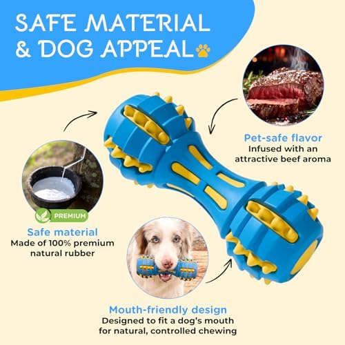 Ruffoo GnawBell Dog Squeak Toy for Interactive Play, Dual-Color Design Chew Toy for Dogs, Durable Natural Rubber Dog Toy for Medium & Large Breeds