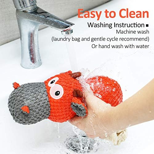 IOKHEIRA Dog Plush Toy for Large Aggressive Chewers,Indestructible Dog Squeaky Toys,Stuffed Animals Toys with Cotton Material and Crinkle Paper,Durable Chewing Toys (Carrot Orange, Cattle)