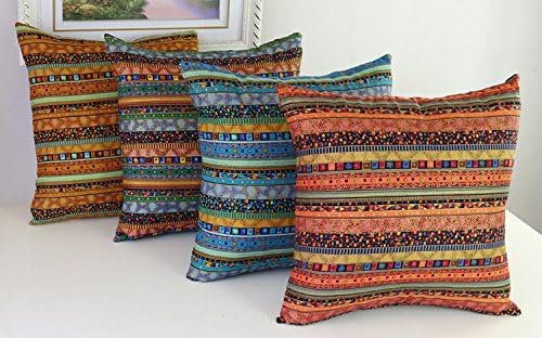 TAOSON Green Stripe Bohemian Style Antique Cotton Blend Linen Sofa Throw Pillowcase Cushion Cover Pillow Cover with Hidden Zipper Closure Only Cover No Insert 18x18 Inch 45x45cm