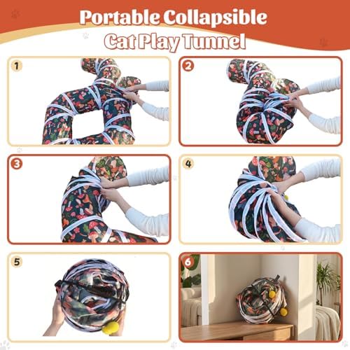 Cat Tunnel for Indoor Entertainment, Tear-Resistant Cat Play Tube with Play Ball, Collapsible Pet Tube with Interactive Peephole, Ideal for Kittens Puppies Rabbits (Octopus-Shaped)
