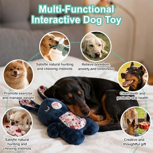 10.24 Inch Green Bunny Squeaky Dog Toy, Soft Plush Chew Toy for Puppy Teething, Indoor Outdoor Interactive Toy for All Dog Sizes