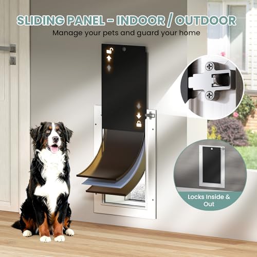 3-Flaps Aluminum XL Dog Door for Wall, Pets Up to 220 lb | Heavy-Duty Telescoping Extra Large Doggy Door with Dual Security Locks, Closing Panel, Extreme Weather Pet Door