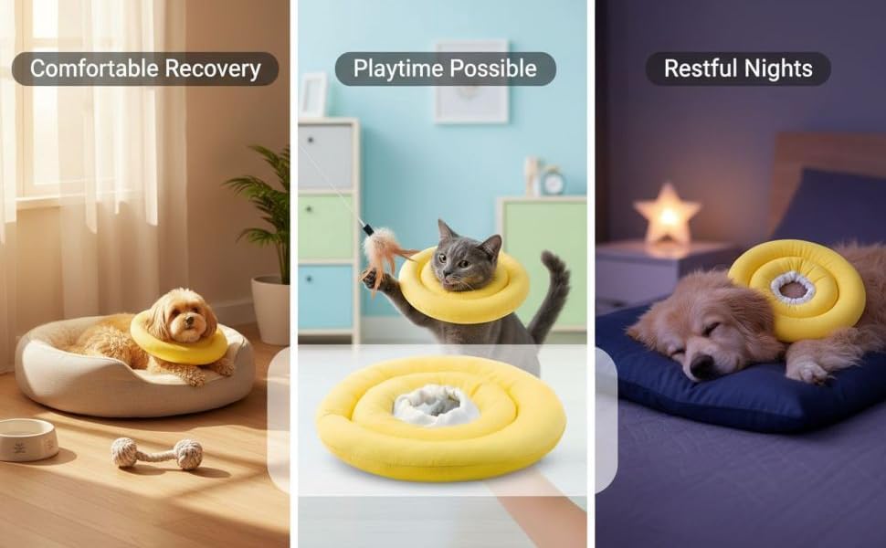 Soft Dog Cone M Size 11.8 in, Yellow Recovery Dog Donut Collar, Double Layer Cat Neck Cones, Polyester Pet Elizabethan E Collar, Lightweight Cone for Bite and Lick Control